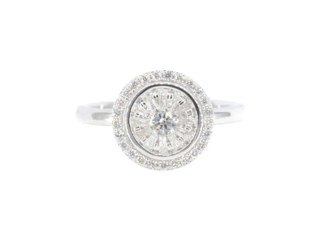 White gold entourage ring with diamonds