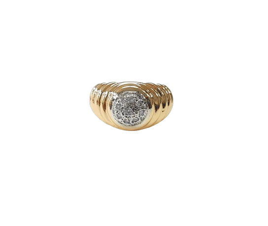 Grooved band ring paved in yellow gold and white gold, diamonds 0.20 ct 
