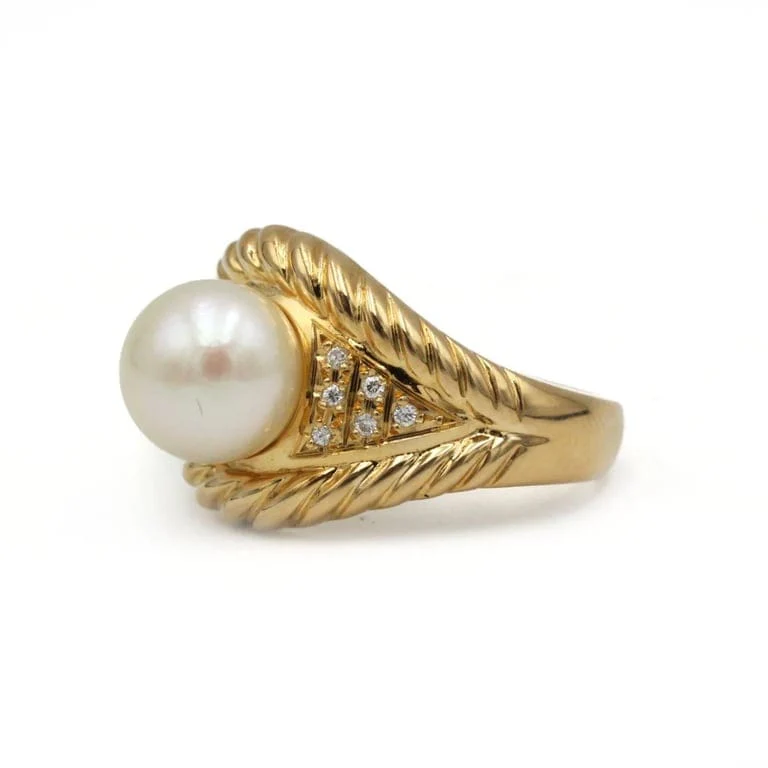 Ring - Yellow gold, pearl and diamonds - Image 2