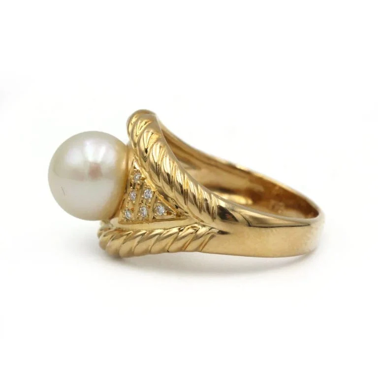 Ring - Yellow gold, pearl and diamonds - Image 3
