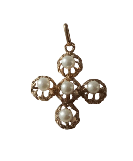 19th century rose gold pearl cross