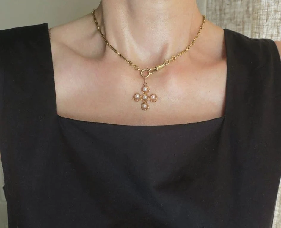 19th century rose gold pearl cross - Image 2
