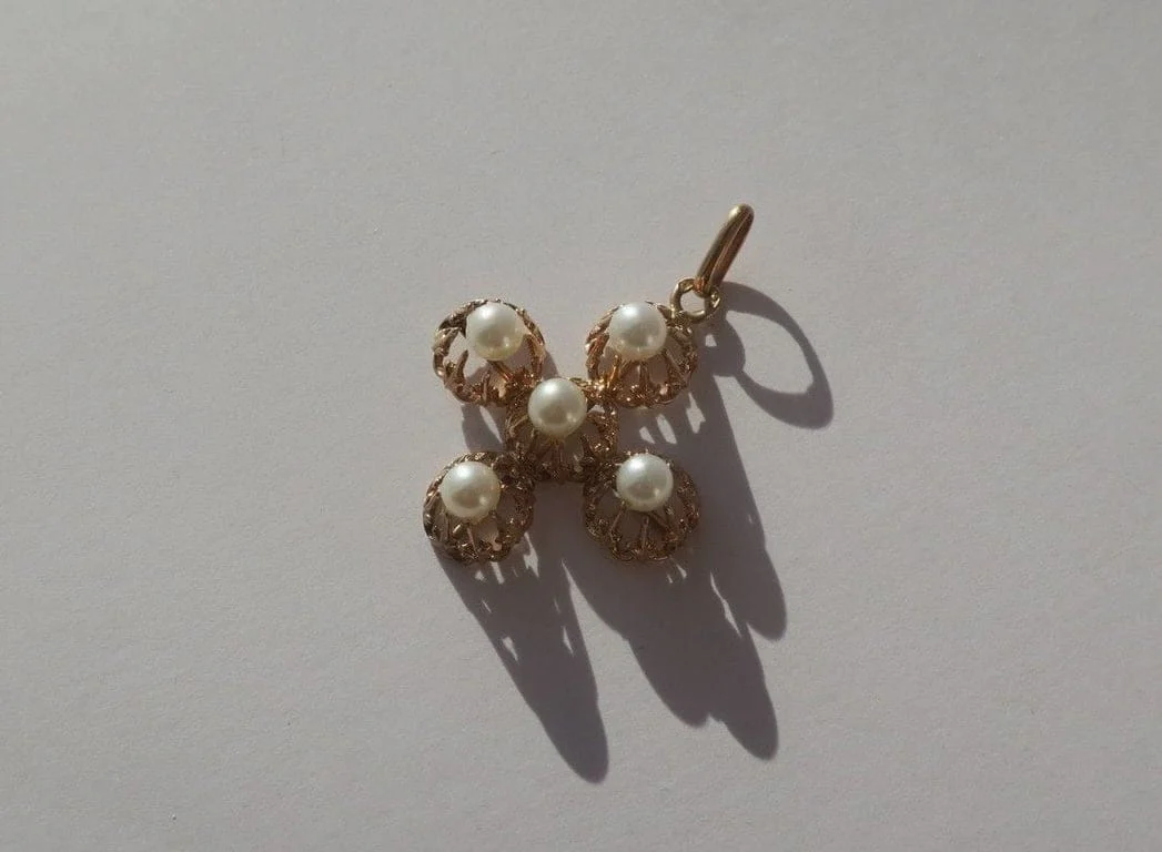 19th century rose gold pearl cross - Image 3