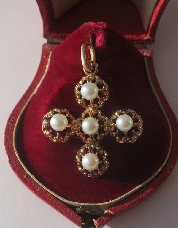 19th century rose gold pearl cross - Image 9