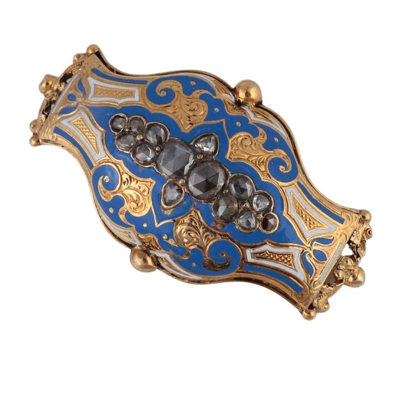 Gold and blue enamel brooch