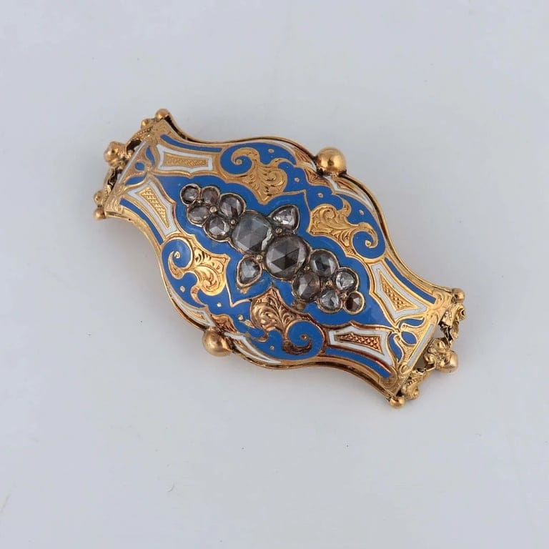 Gold and blue enamel brooch - Image 3
