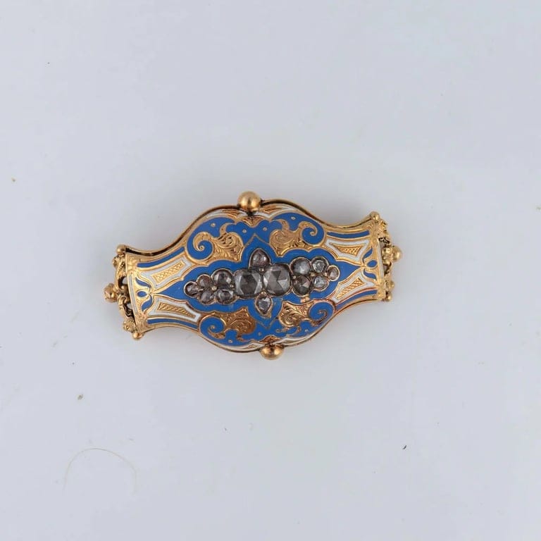 Gold and blue enamel brooch - Image 4