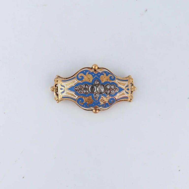 Gold and blue enamel brooch - Image 5