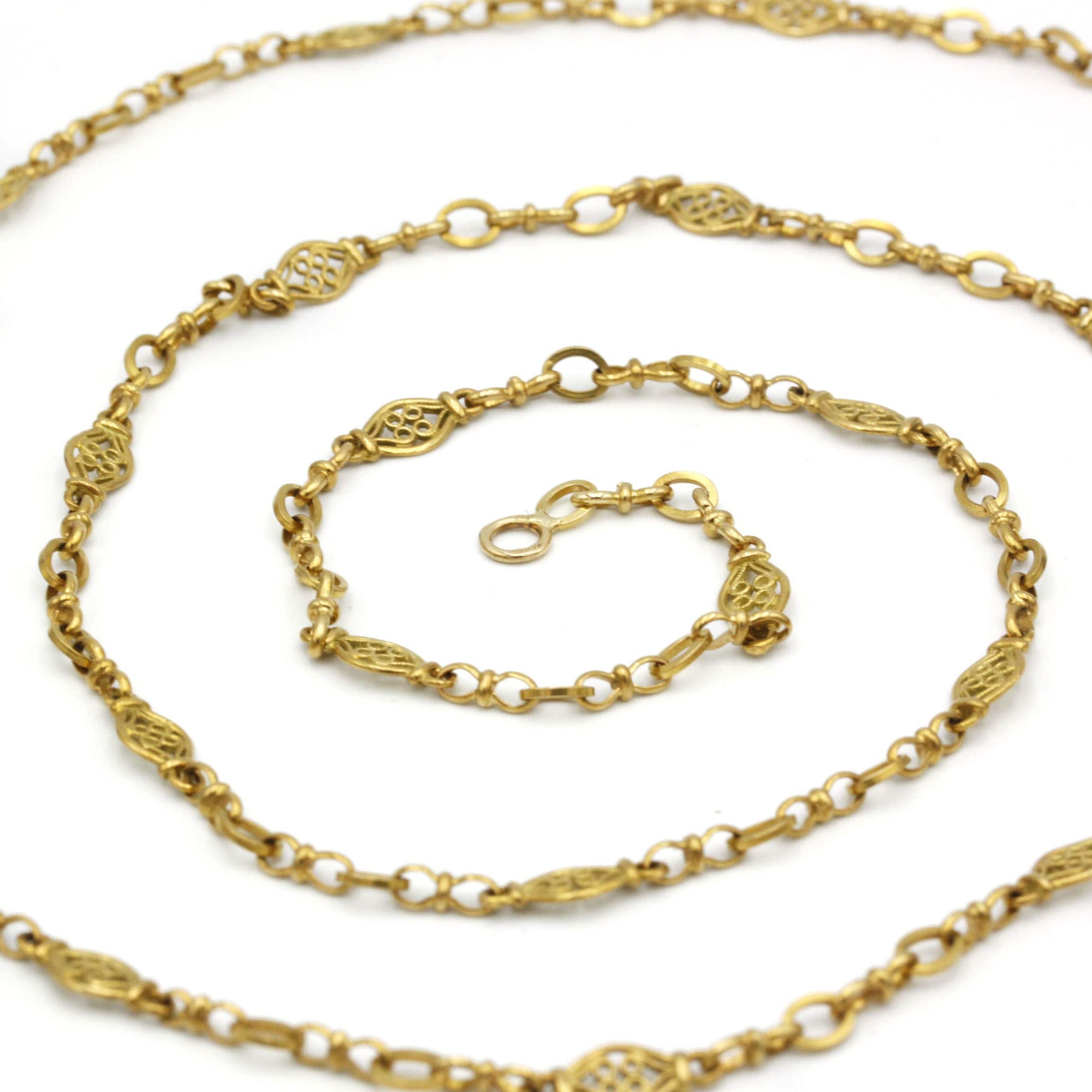 Filigree long necklace Yellow gold