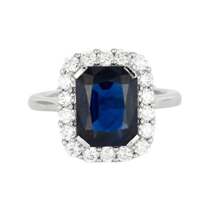 White gold, diamond and sapphire ring