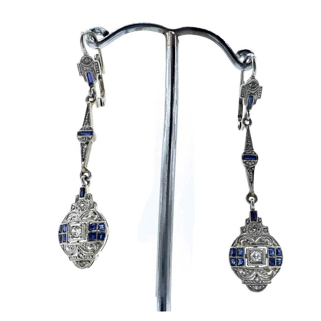 ART DECO EARRINGS, SAPPHIRE - Image 2