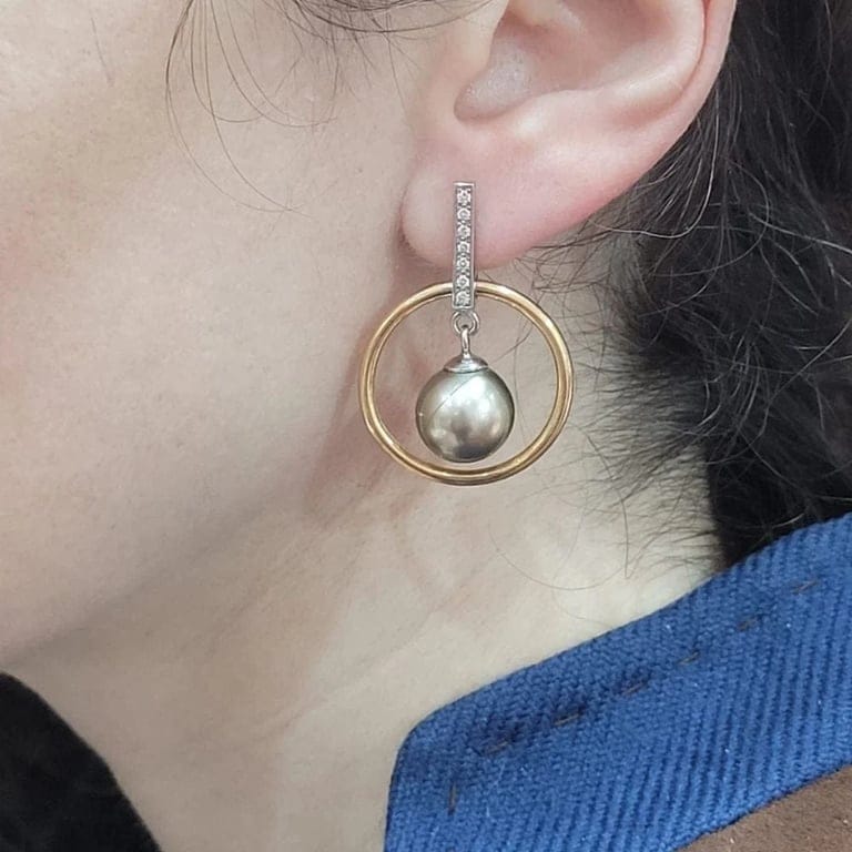 Tahitian pearl and diamond earrings  - Image 2