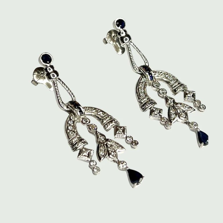 ART DECO SAPPHIRE DIAMOND EARRINGS - Image 3