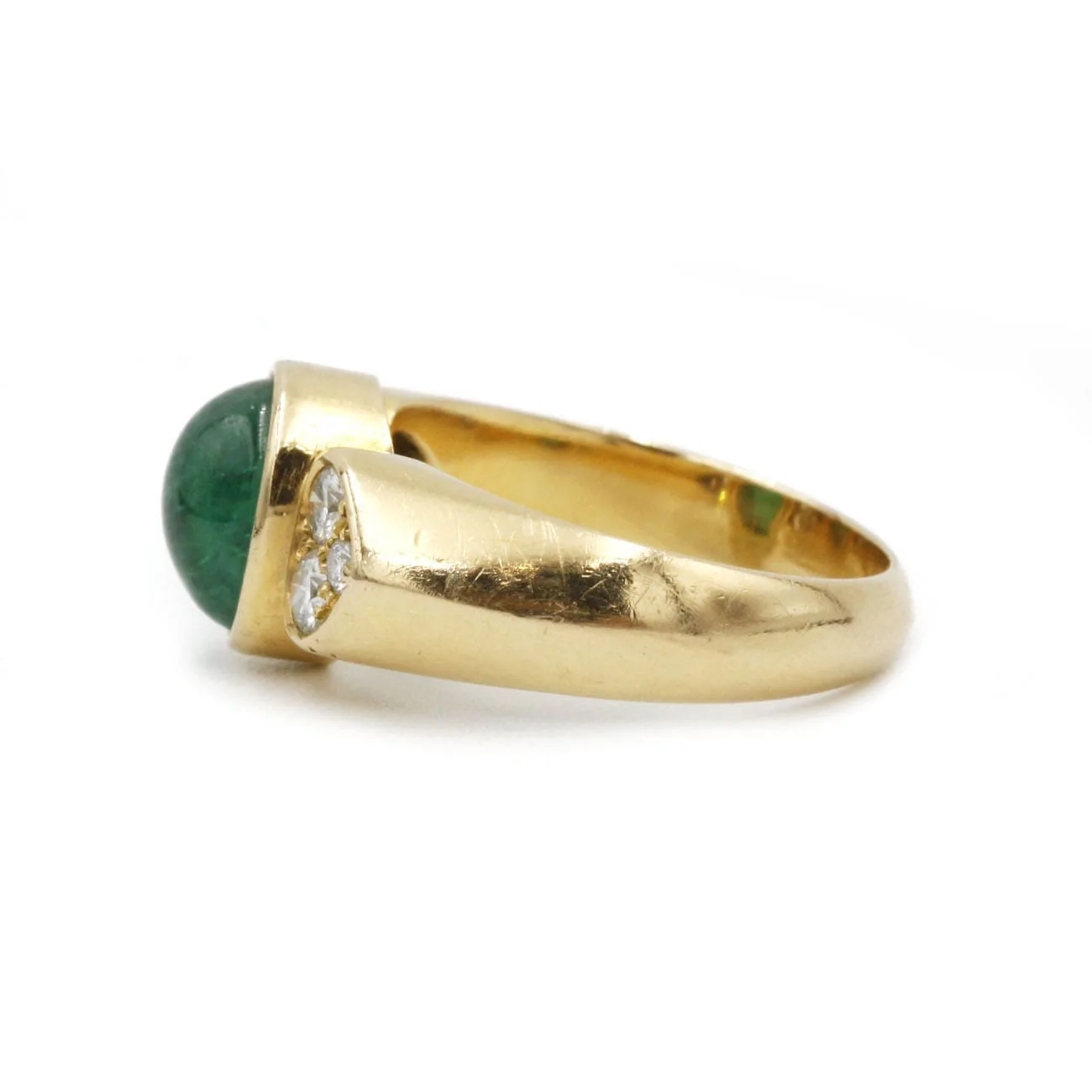 Yellow gold ring with emerald and diamonds - Image 3