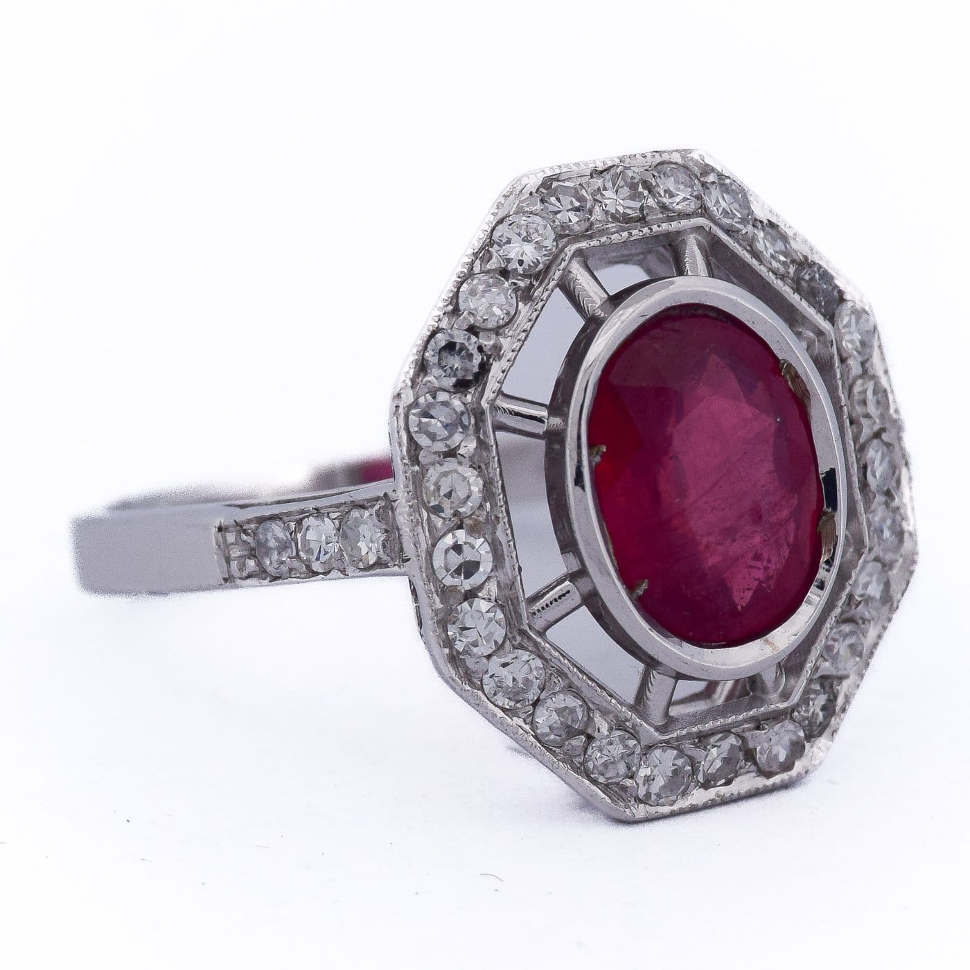 Ring Art Deco white gold ruby diamonds - Image 3