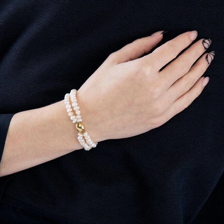 Yellow gold baroque pearl bracelet - Image 2