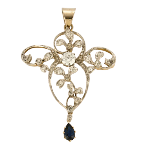 Two-tone gold, sapphire and diamond pendant, Napoleonic work