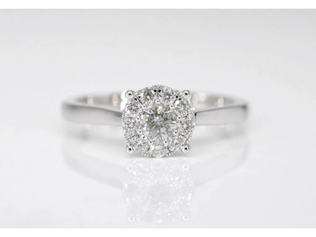 White gold entourage ring with diamonds