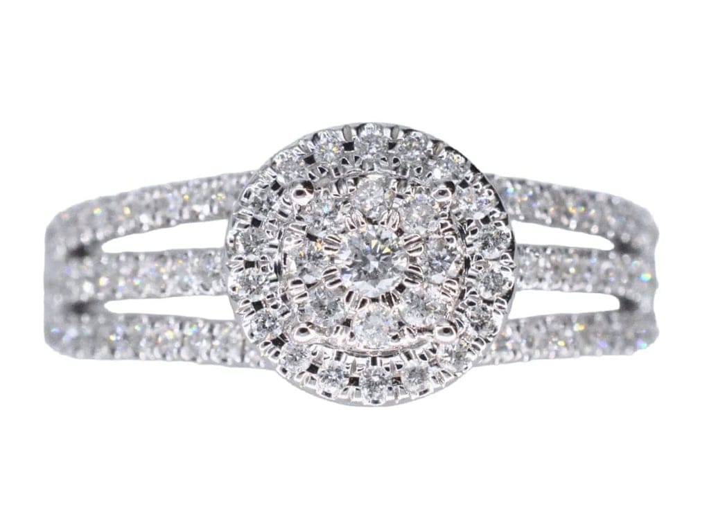 White gold entourage ring with diamonds