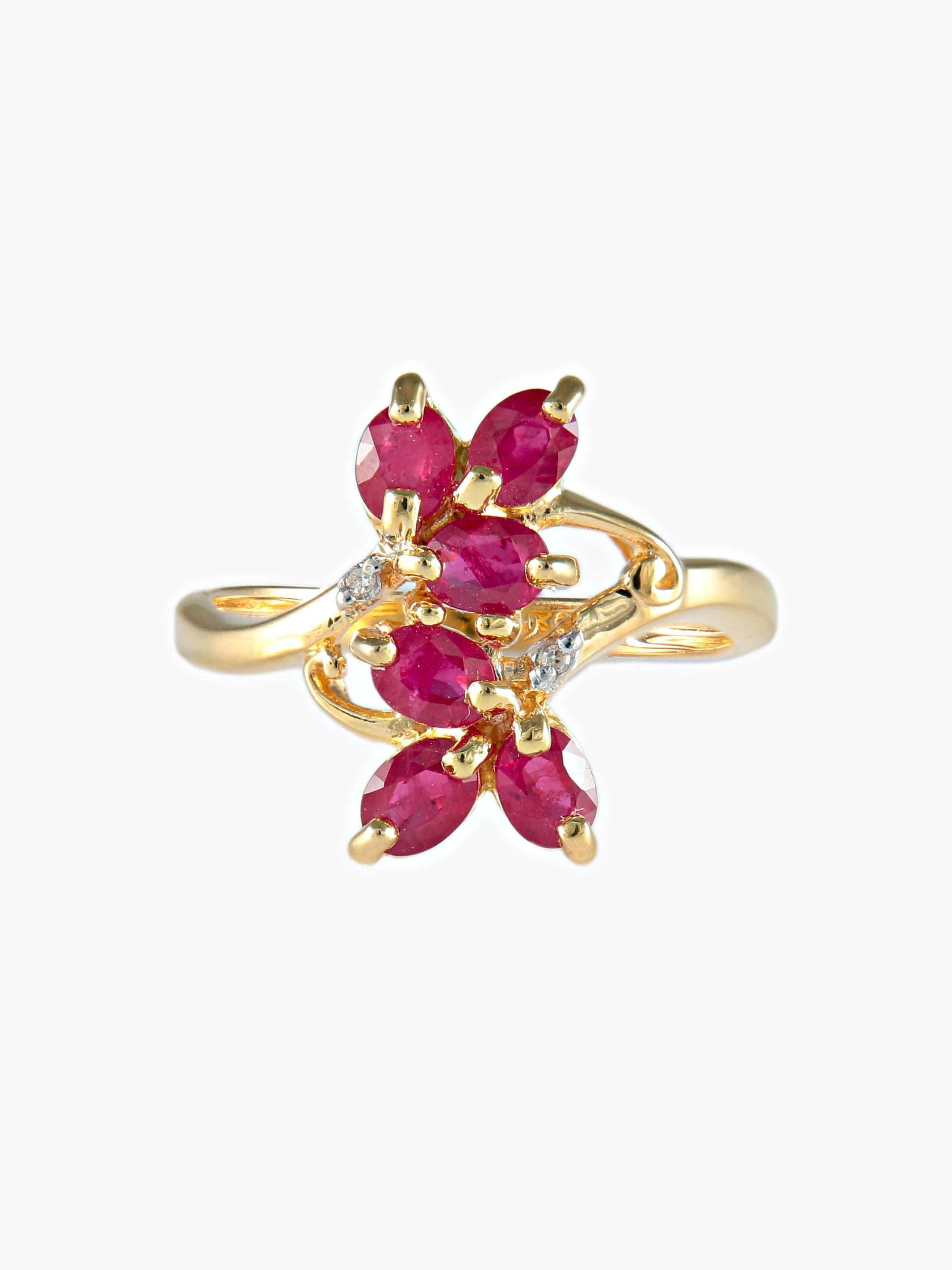 Yellow gold double ruby leaf ring