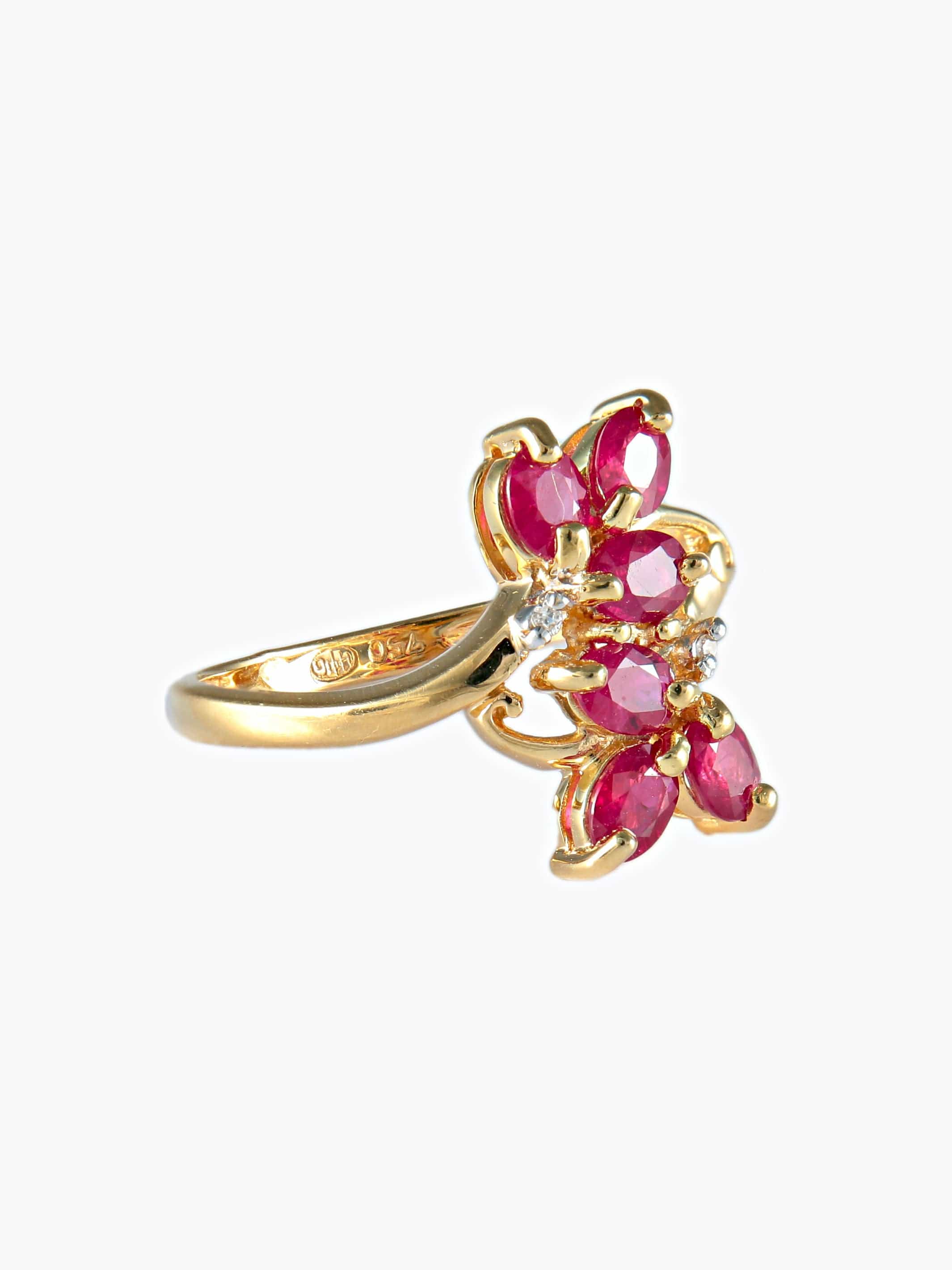 Yellow gold double ruby leaf ring - Image 7