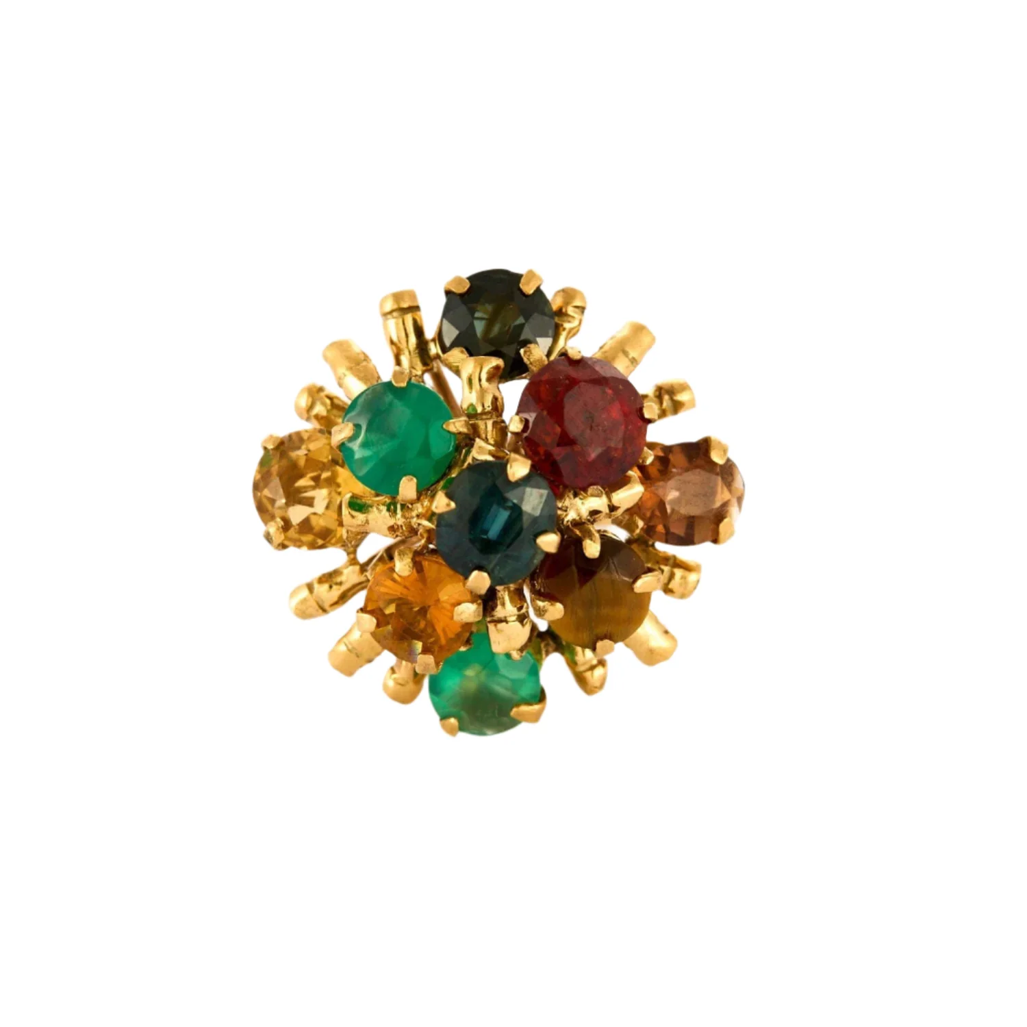Cocktail ring yellow gold citrine spinel tiger's eye sapphire