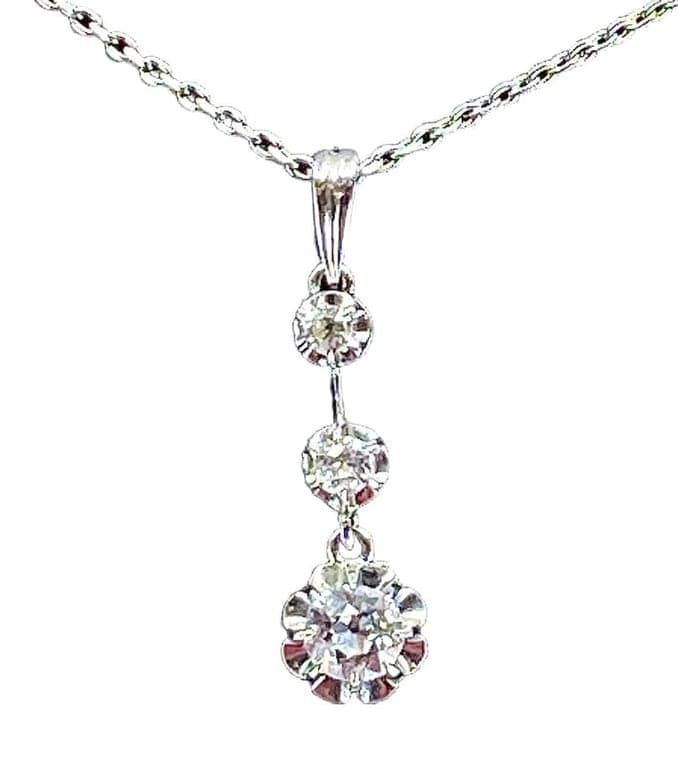 1900 Diamond pendant on chain - Image 3