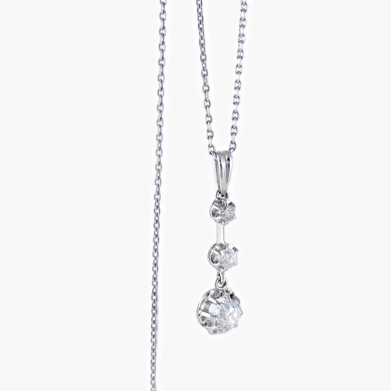 1900 Diamond pendant on chain - Image 4