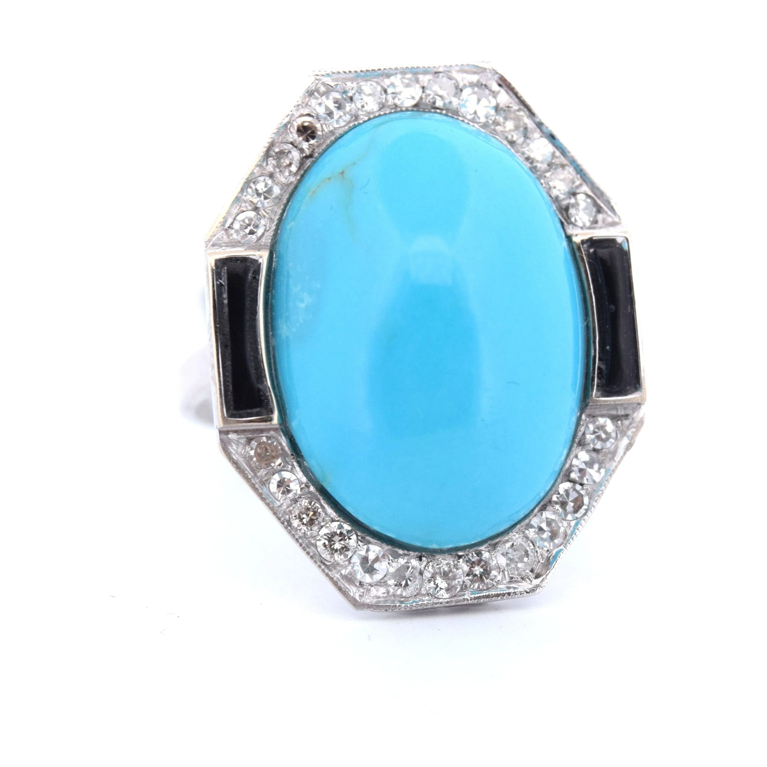 Ring in white gold with Turchese and Onice - Image 2