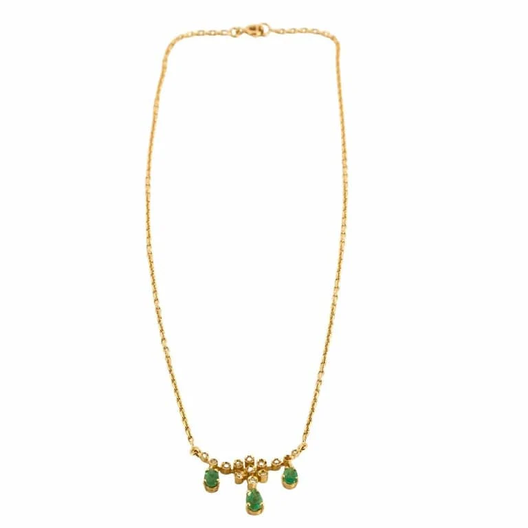 Yellow gold diamond emerald necklace