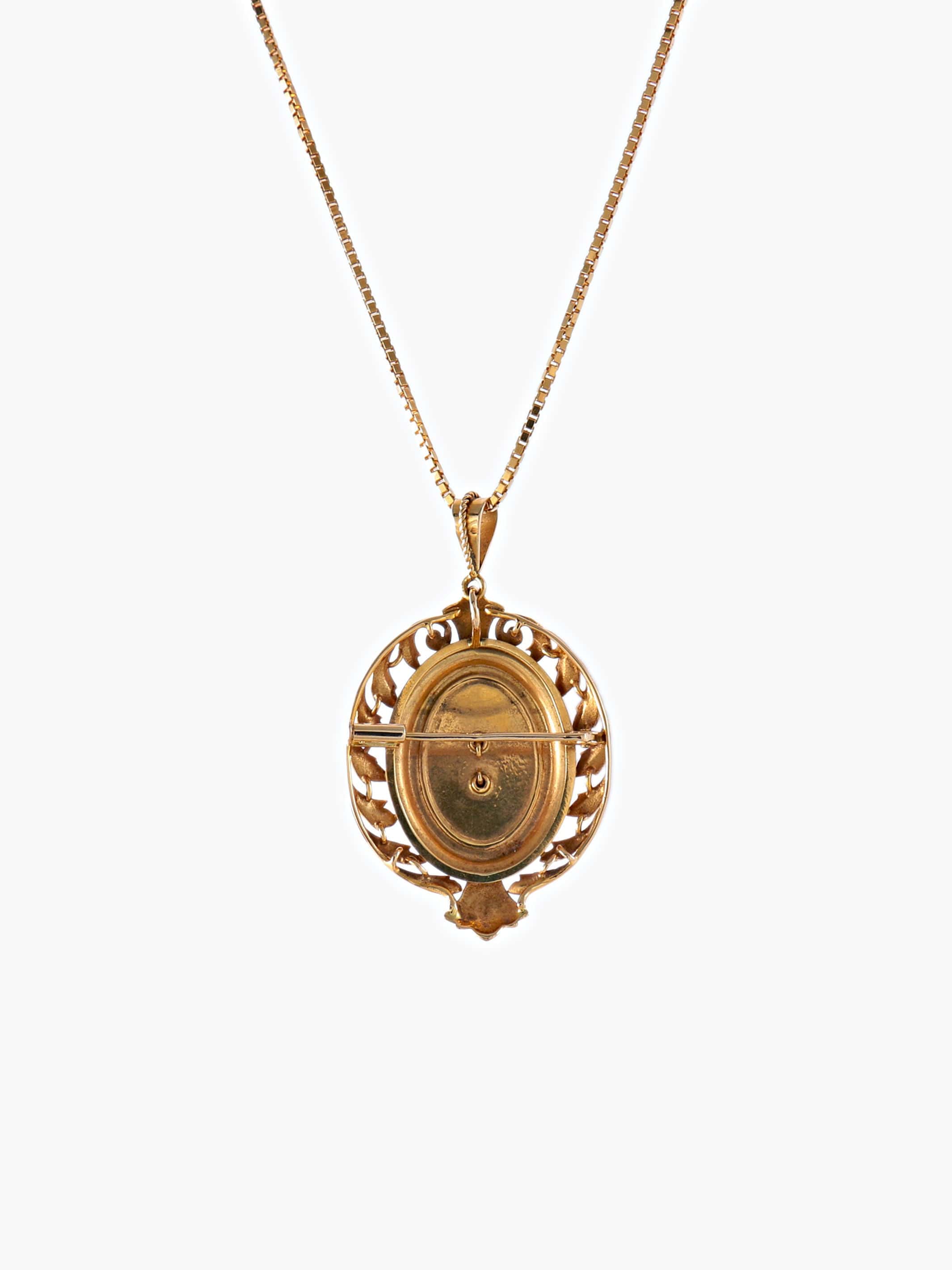 PENDANT/BROOCH YELLOW GOLD GARNET/PEARLS - Image 2