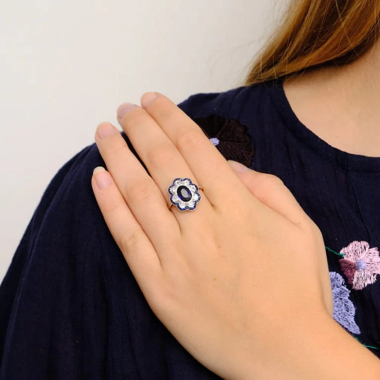 Pompadour ring Art Deco Sapphire Verneuil Diamonds - Image 6