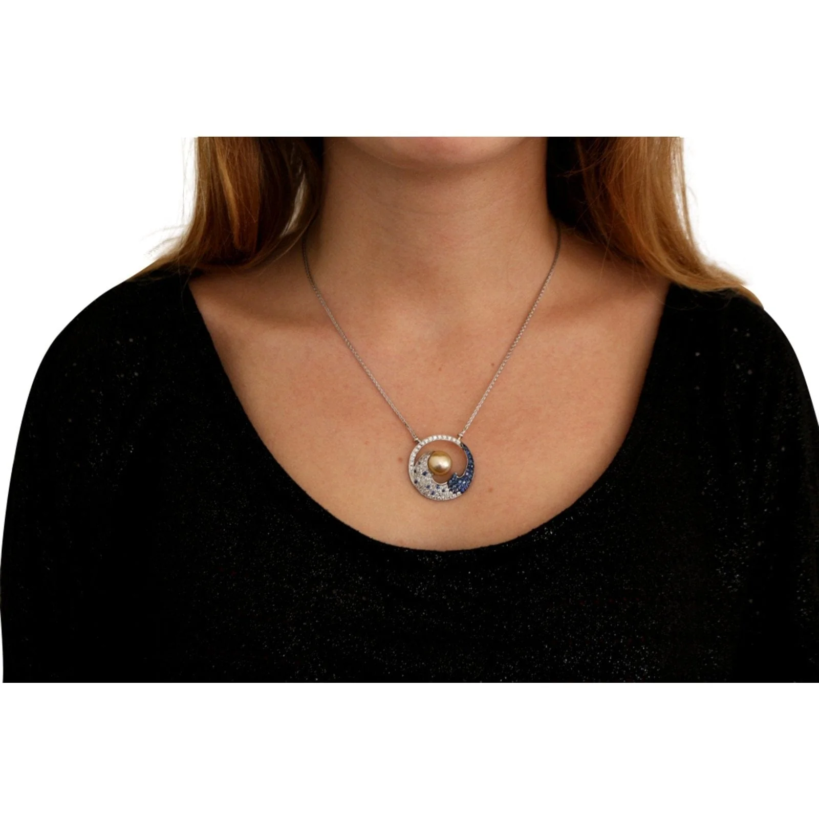 Pearl diamond sapphire pendant chain - Image 3