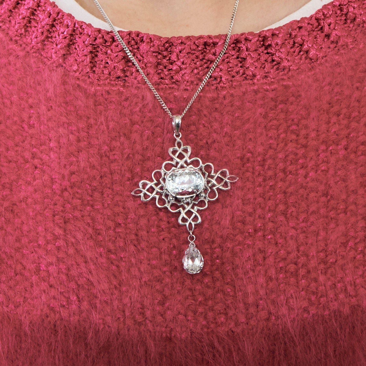 Rococo Cross Pendant White Gold Aquamarine - Image 3