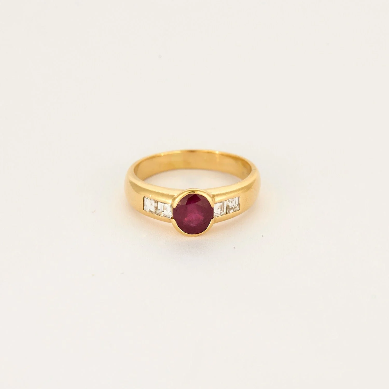 Yellow gold, ruby and diamond ring