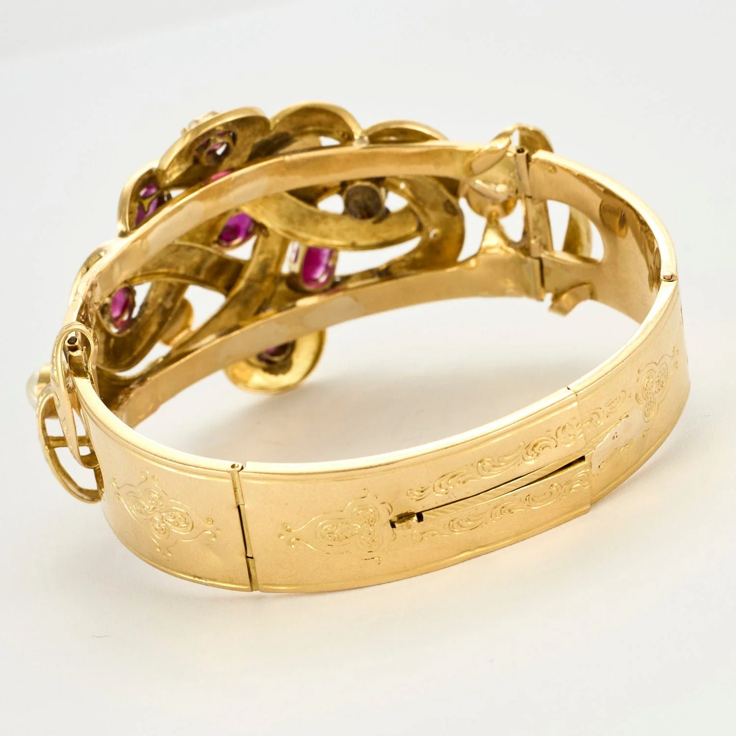 1900 yellow gold ruby and pearl bracelet - Image 4