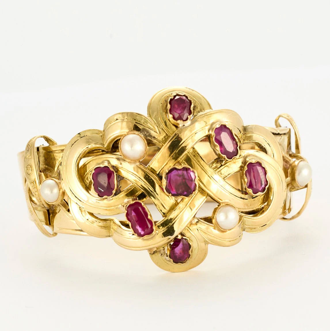 1900 yellow gold ruby and pearl bracelet - Image 5