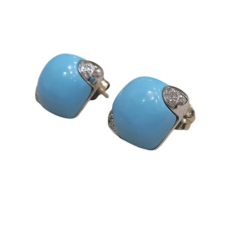 Turquoise earrings and brilliant-cut diamonds  - Image 3