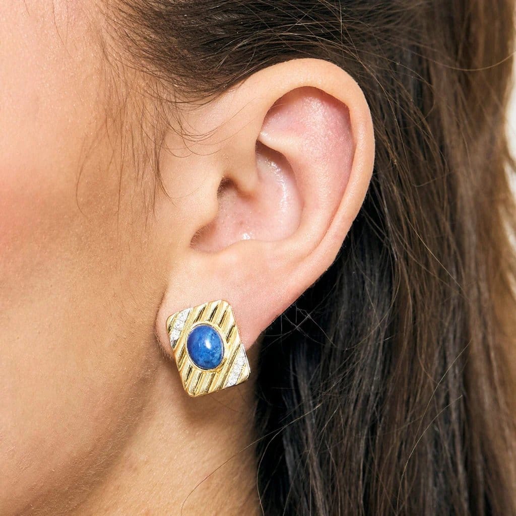 Yellow gold, lapis lazuli, diamond earrings - Image 2