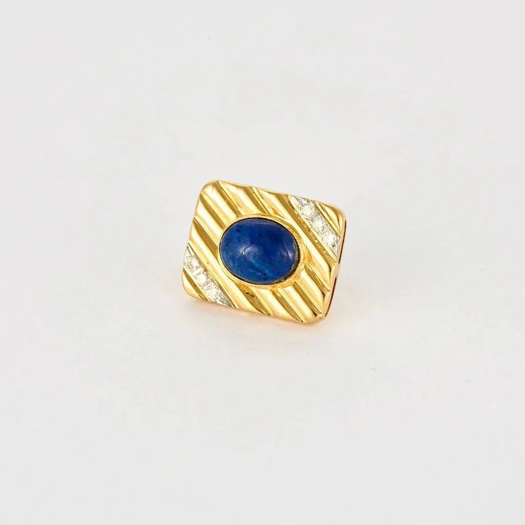 Yellow gold, lapis lazuli, diamond earrings - Image 3