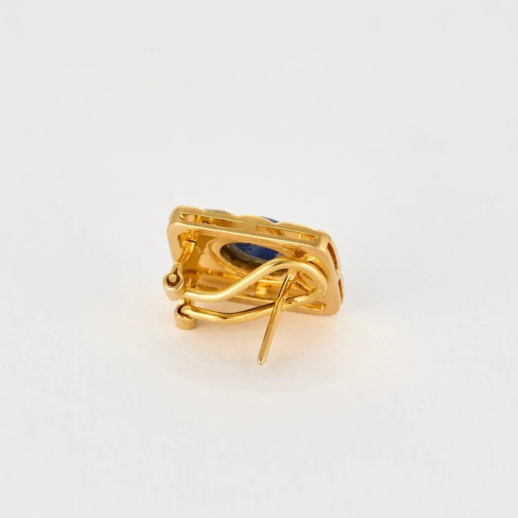 Yellow gold, lapis lazuli, diamond earrings - Image 4