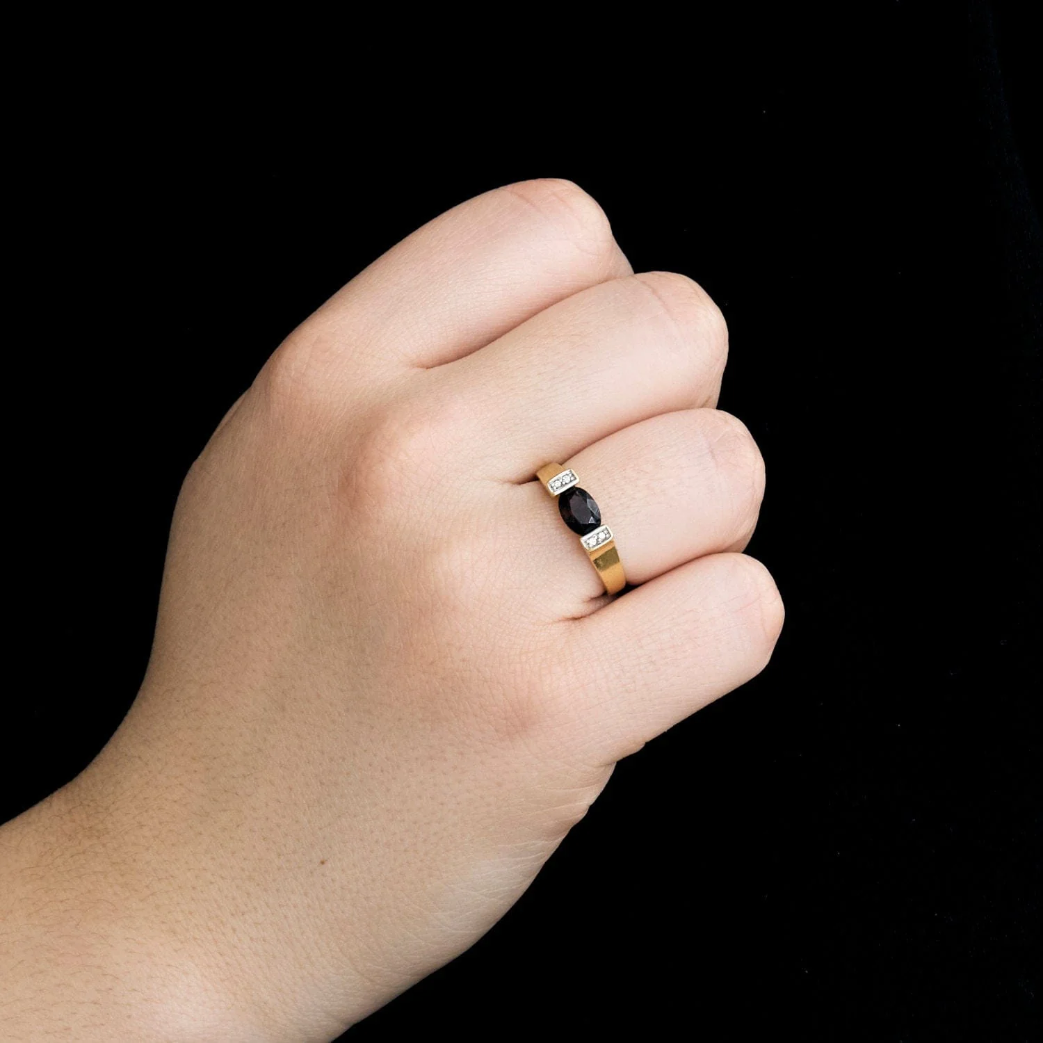 Yellow Gold Garnet Diamond Ring - Image 6