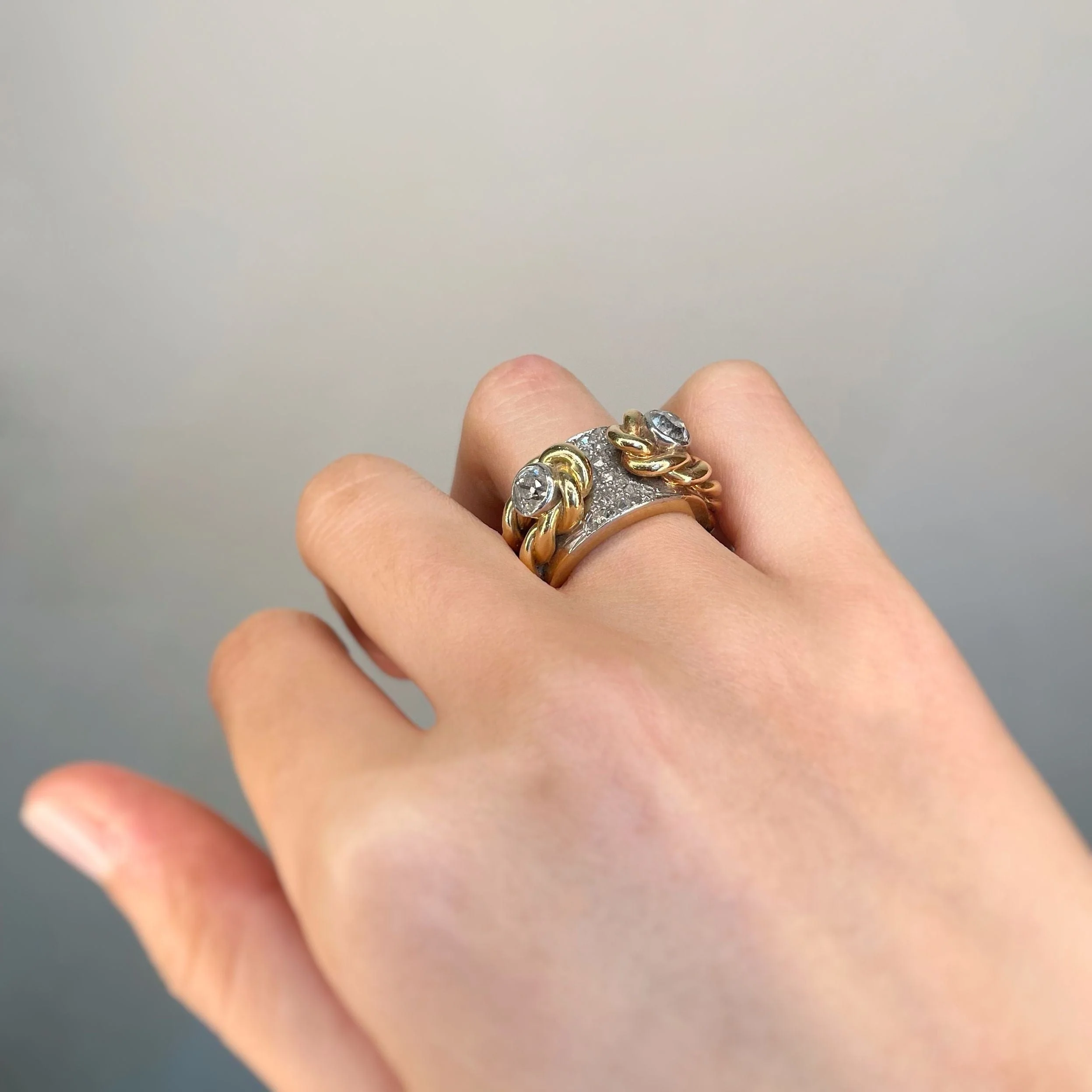 Yellow gold ring platinum diamonds - Image 4