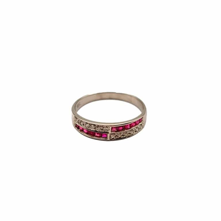 Ring Half-eternity ring in white gold, rubies and diamonds 