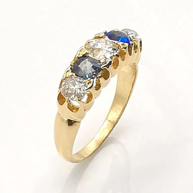 Old gold ring with diamonds and sapphires - Image 5