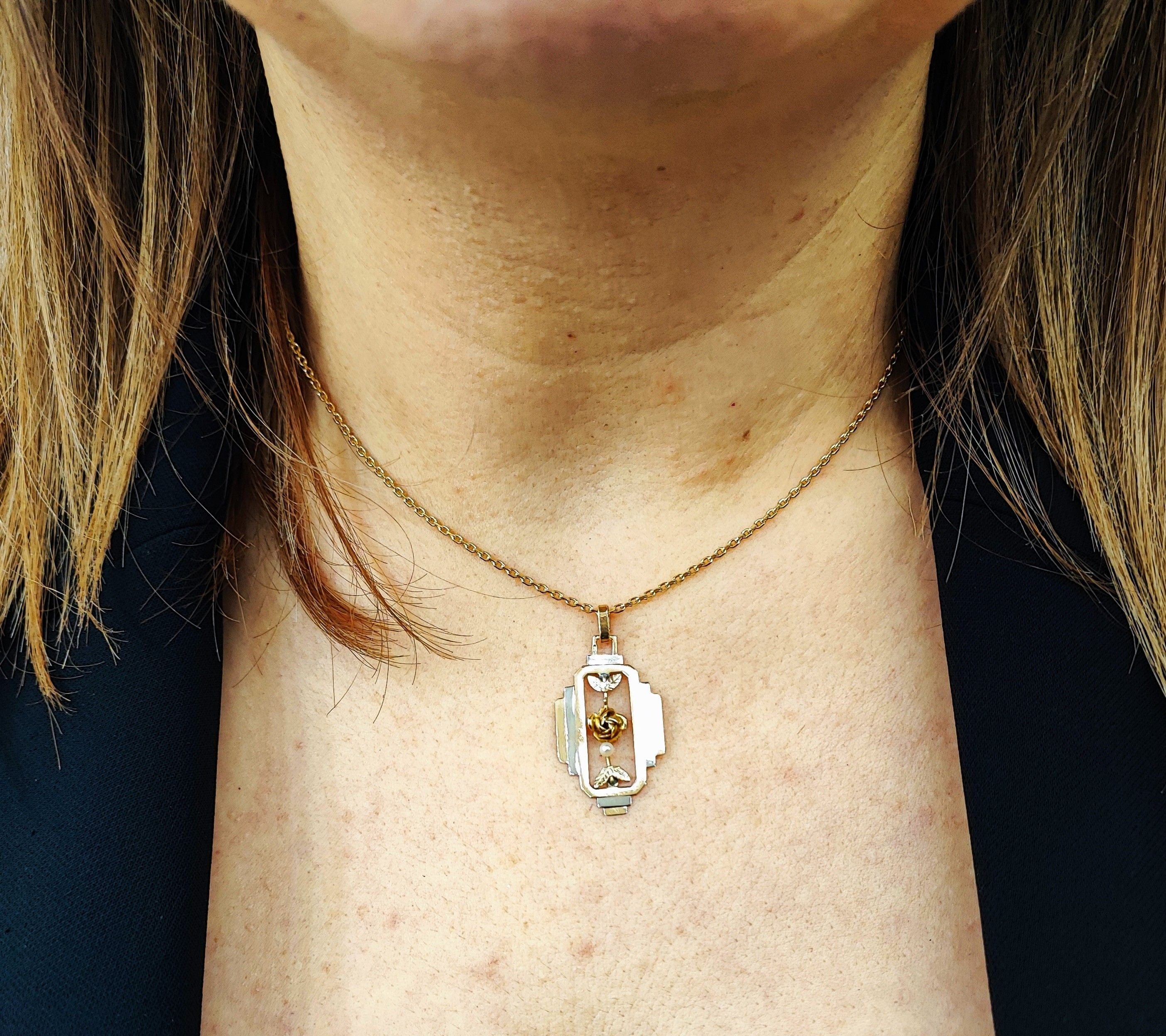 Pendant Art Deco in yellow and white gold - Image 2