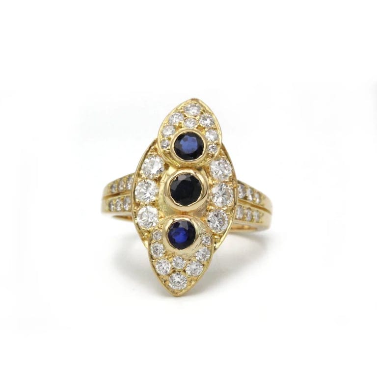 Yellow gold, sapphire & diamond ring