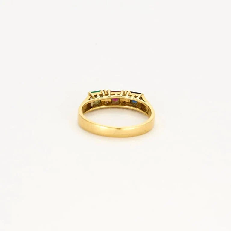 Yellow gold cocktail alliance, sapphire, ruby, emerald, diamonds - Image 7