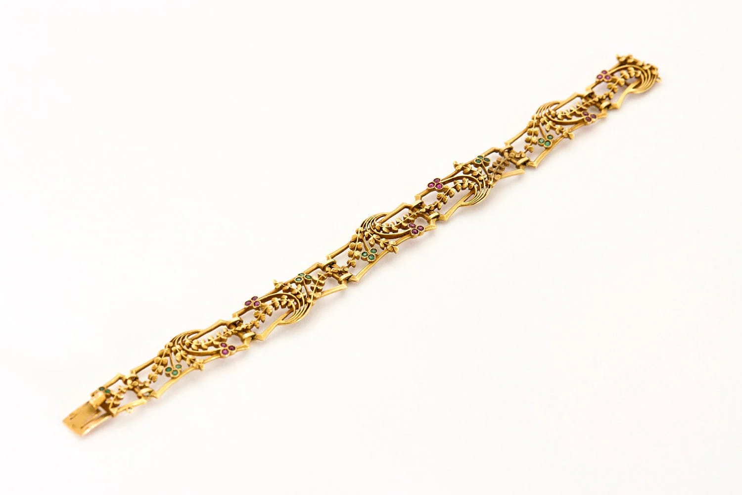 BOUCHERON - Art Nouveau bracelet with rubies, emeralds and yellow gold - Image 4