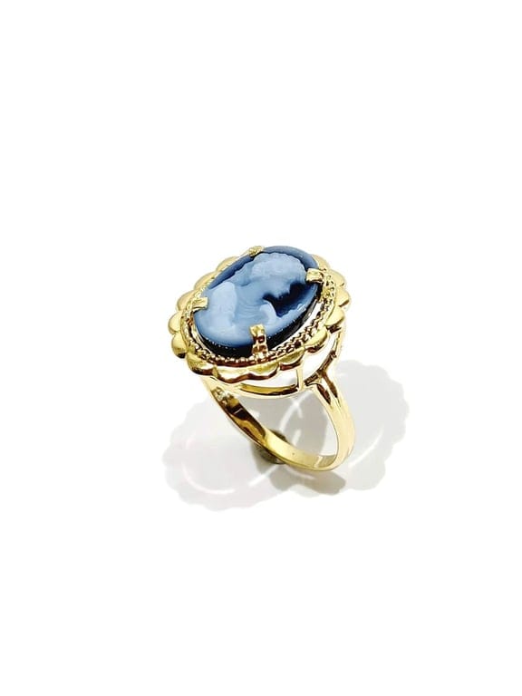 Yellow gold ring with cameo blue - Image 4